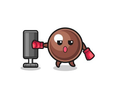 tapioca inci boksör çizgi filmi kum torbasıyla antrenman yapıyor, şirin tasarım.