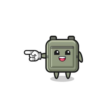 Okul çantası karikatürü sol işaret eden, şirin tasarım