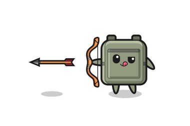 Okçuluk yapan okul çantası karakteri, şirin tasarım.