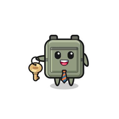 Emlakçı maskotu olarak şirin okul çantası, şirin tasarım.