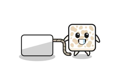 Tempeh çizgi filmi bir afiş çekiyor, şirin bir tasarım.