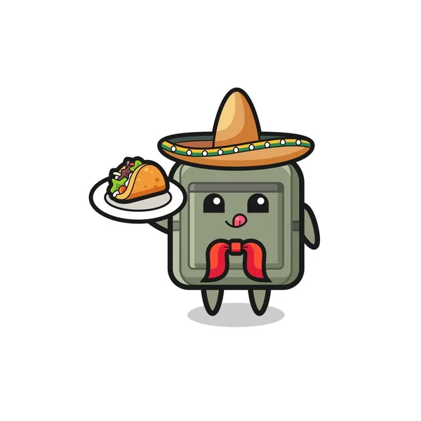 Skolväska Mexikansk Kock Maskot Håller Taco Söt Design — Stock vektor