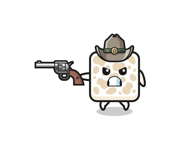 Der Tempeh Cowboy Schießen Mit Einem Gewehr Niedliches Design — Stockvektor