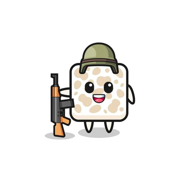 Cute Tempeh Mascot Soldier Cute Design — Stock Vector