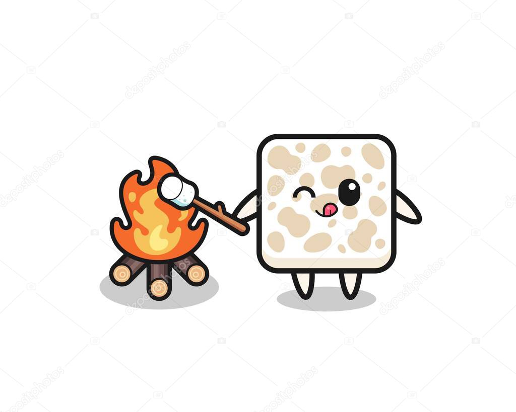 tempeh character is burning marshmallow , cute design