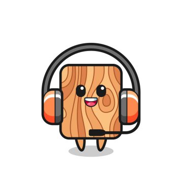 Müşteri hizmetleri olarak ahşap karikatür maskotu, şirin tasarım.