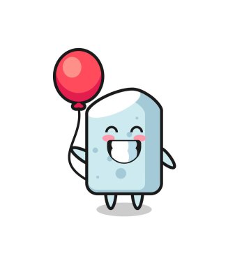 Tebeşir maskotu illüstrasyonu balon oynuyor, şirin tasarım.