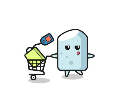 Tebeşir çizimi, alışveriş arabası, şirin bir tasarım.