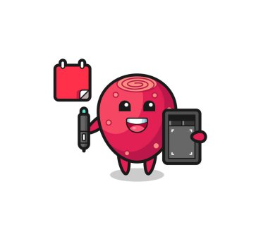 Grafik tasarımcısı olarak dikenli armut maskotu tasviri, şirin tasarım