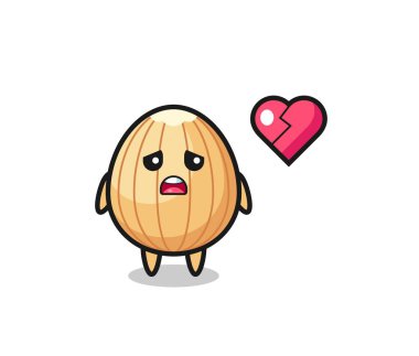 Badem karikatür çizimi kırık kalp, şirin tasarım.