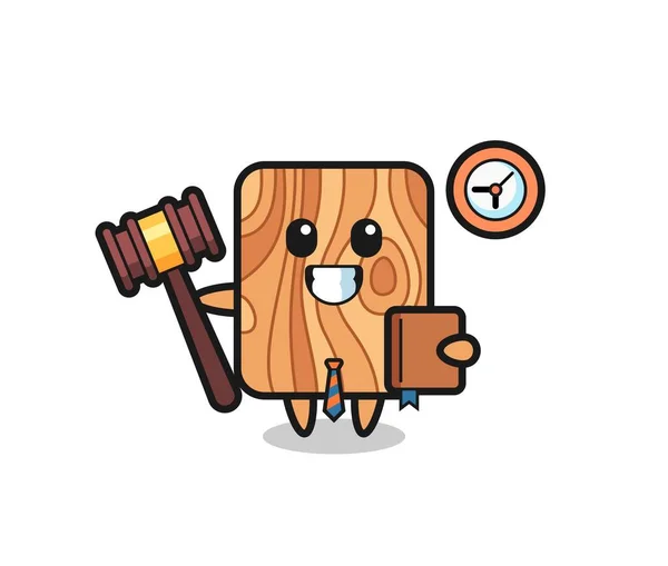 Desenho Animado Mascote Madeira Prancha Como Juiz Design Bonito — Vetor de Stock
