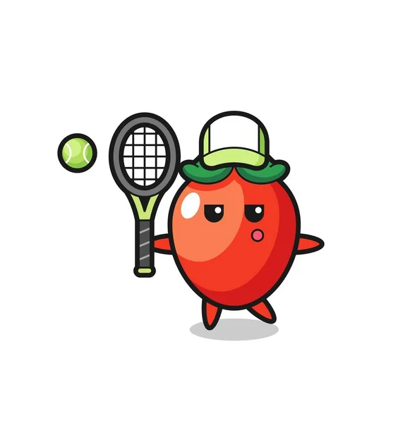 Cartoon Figur Von Chili Pepper Als Tennisspieler Niedliches Design — Stockvektor