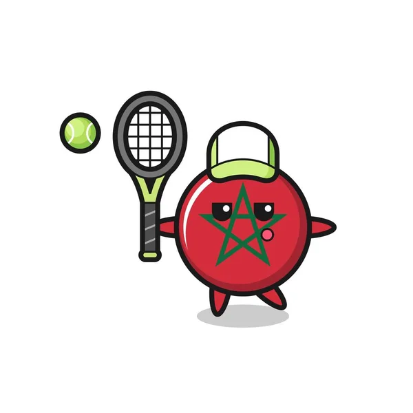 Karikatur Der Marokkanischen Flagge Als Tennisspieler Niedliches Design — Stockvektor