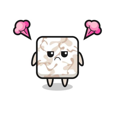 Seramik karikatür karakterinin rahatsız edici ifadesi, şirin tasarım