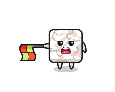 Seramik seramik karakter çizgi yargıcı bayrağı yatay olarak düz tut, şirin tasarım