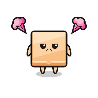 Tatlı pizza kutusu çizgi film karakterinin rahatsız edici ifadesi, şirin tasarım.