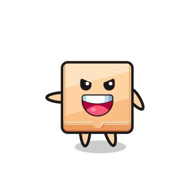 Pizza kutusu çizgi filmi, çok heyecanlı bir poz, şirin bir tasarım.