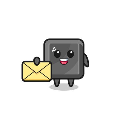 Sarı bir harf taşıyan klavye düğmesinin çizimi, şirin bir tasarım.