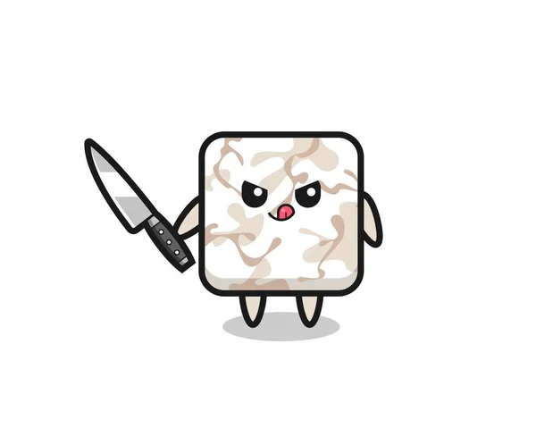 Cute Ceramic Tile Mascot Psychopath Holding Knife Cute Design — Stock Vector