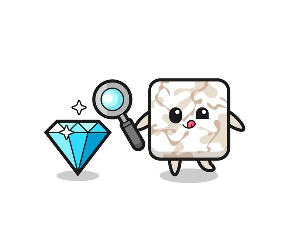 瓷砖吉祥物是检查钻石的真伪 可爱的设计 — 图库矢量图片