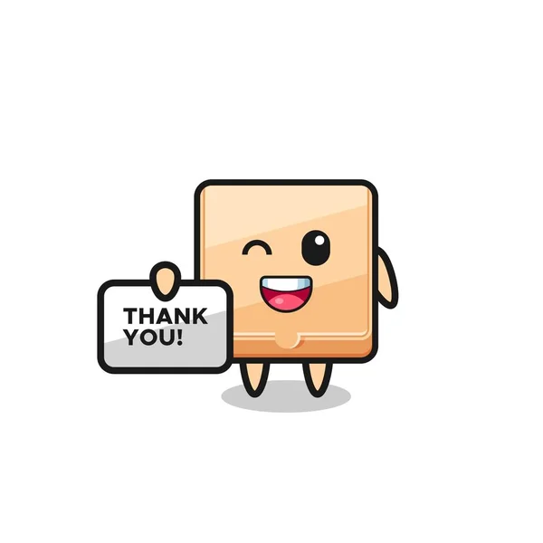 Mascota Caja Pizza Sosteniendo Una Pancarta Que Dice Gracias Lindo — Vector de stock