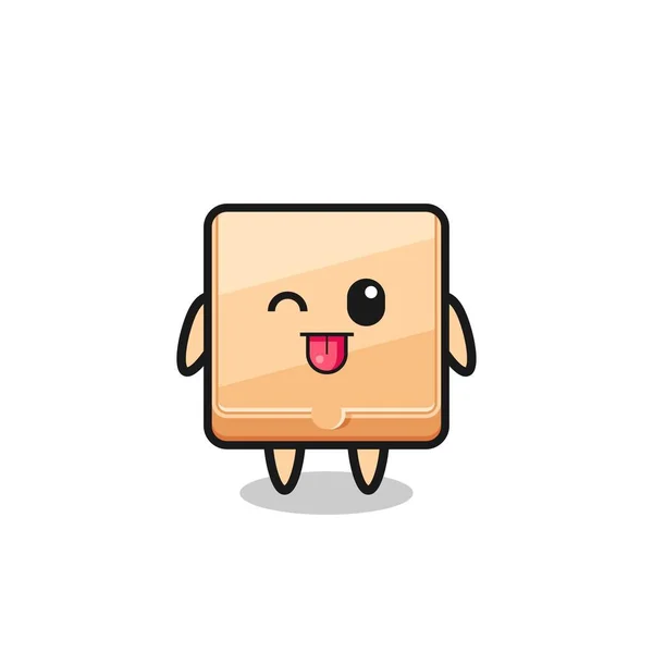 可愛いピザ箱のキャラクターは甘い表情で舌を出しながらかわいいデザイン — ストックベクタ