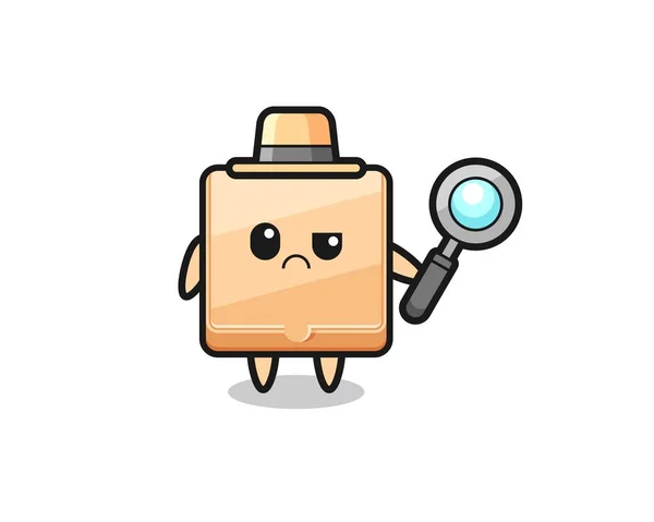 Mascotte Van Schattige Pizza Doos Als Een Detective Schattig Ontwerp — Stockvector