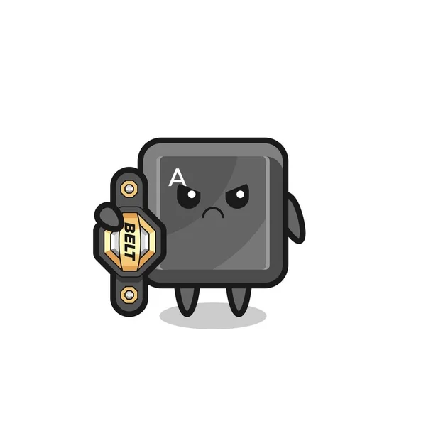 Teclado Botón Mascota Carácter Como Luchador Mma Con Cinturón Campeón — Vector de stock