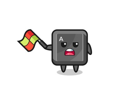 Çizgi hakem olarak klavye düğmesi çizgi filmi bayrağı 45 derecelik açıyla kaldırın, şirin tasarım