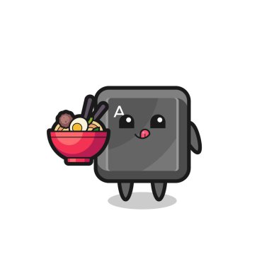 Erişte yiyen sevimli klavye karakteri, şirin tasarım.