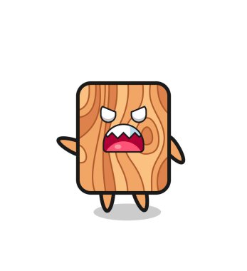 Sevimli tahta karikatür, çok kızgın bir poz, şirin tasarım.