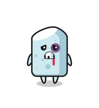 Yaralı tebeşir karakteri yaralı yüzü, şirin bir tasarımı var.