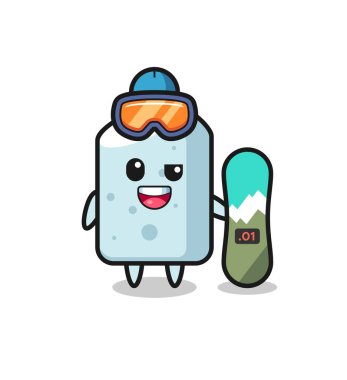 Snowboard stili tebeşir karakteri, şirin bir tasarım.