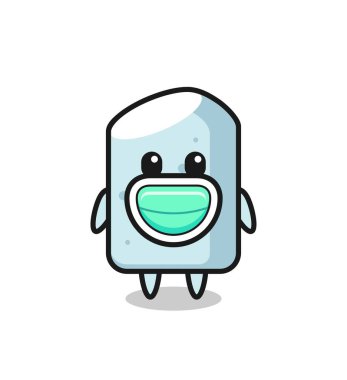 Maske takan sevimli tebeşir karikatürü, şirin tasarım.