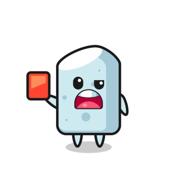 Hakem olarak şirin maskot kırmızı kart veriyor, şirin tasarım.