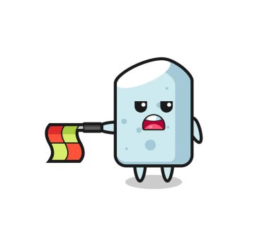 Çizgi yargıcı olarak tebeşir karakteri bayrağı yatay olarak düz tut, şirin tasarım