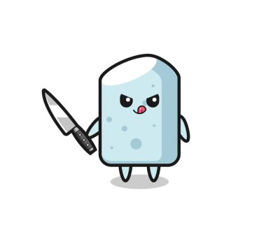 Sevimli tebeşir maskotu elinde bıçak tutan bir psikopat, şirin bir tasarım.