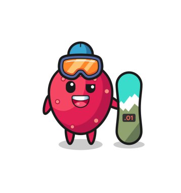 Snowboard stili huysuz armut karakteri, şirin bir tasarım.
