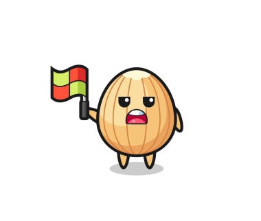 Badem karakteri çizgi hakemi olarak bayrağı asıyor, şirin tasarım.