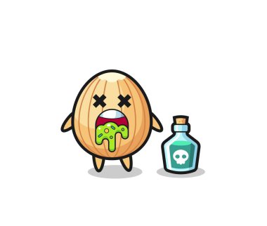 Zehirlenme sonucu kusan bir badem karakterinin çizimi, şirin bir tasarım.