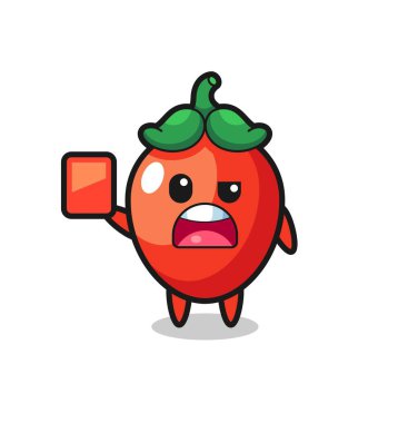 Biber biberli şirin maskot hakem kırmızı kart veriyor, şirin tasarım.