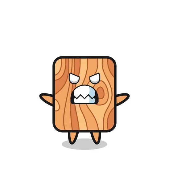 Woedende Uitdrukking Van Plank Hout Mascotte Karakter Schattig Ontwerp — Stockvector