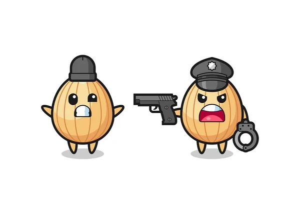 Ilustrasi Perampok Almond Dengan Tangan Atas Pose Tertangkap Oleh Polisi - Stok Vektor