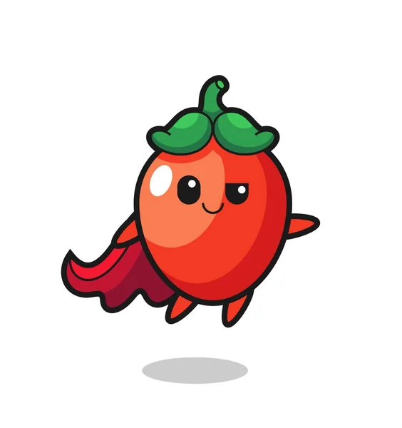 Cute Chili Pepper Superhero Character Flying Cute Design — Stock Vector