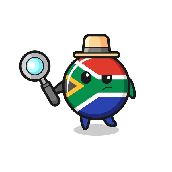 South Africa Flag Detective Character Analyzing Case Cute Design — Stock Vector