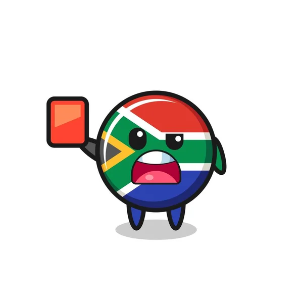South Africa Flag Cute Mascot Referee Giving Red Card Cute — Stock Vector