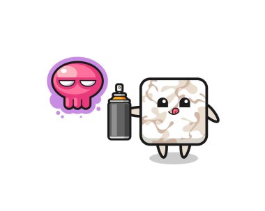 Seramik fayans karikatürü sprey boyalı bir grafiti yapar, şirin bir tasarım.