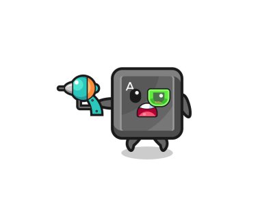 Şirin klavye düğmesi, elinde geleceğin silahı, şirin tasarım.