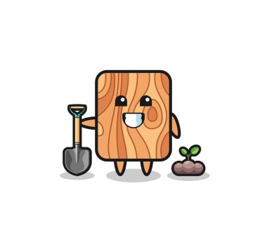 Sevimli tahta karikatür ağaç tohumu ekiyor, şirin tasarım.