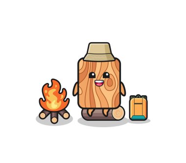 Ahşap karikatür kampı çizimi, şirin tasarım.